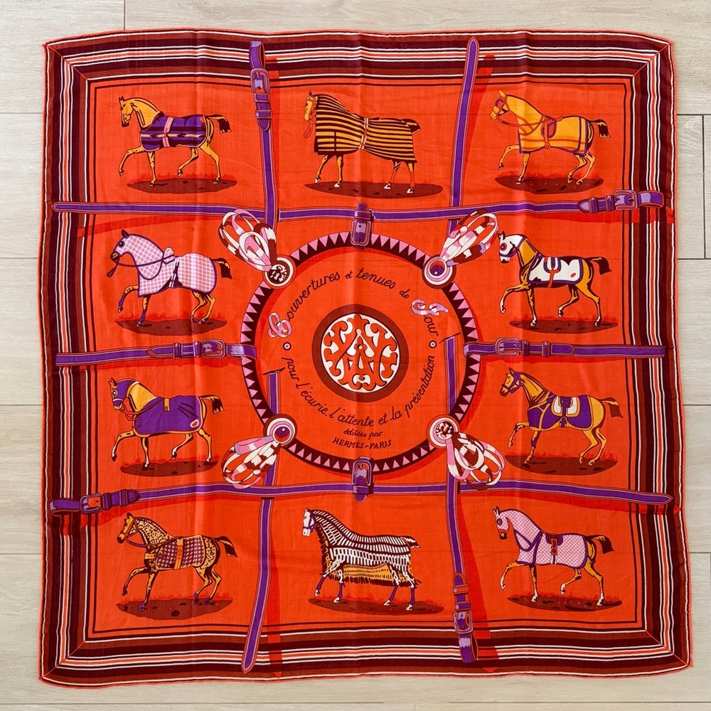 HERMÈS Women's Cashmere Silk Losange Scarf VINTAGE Equestrian